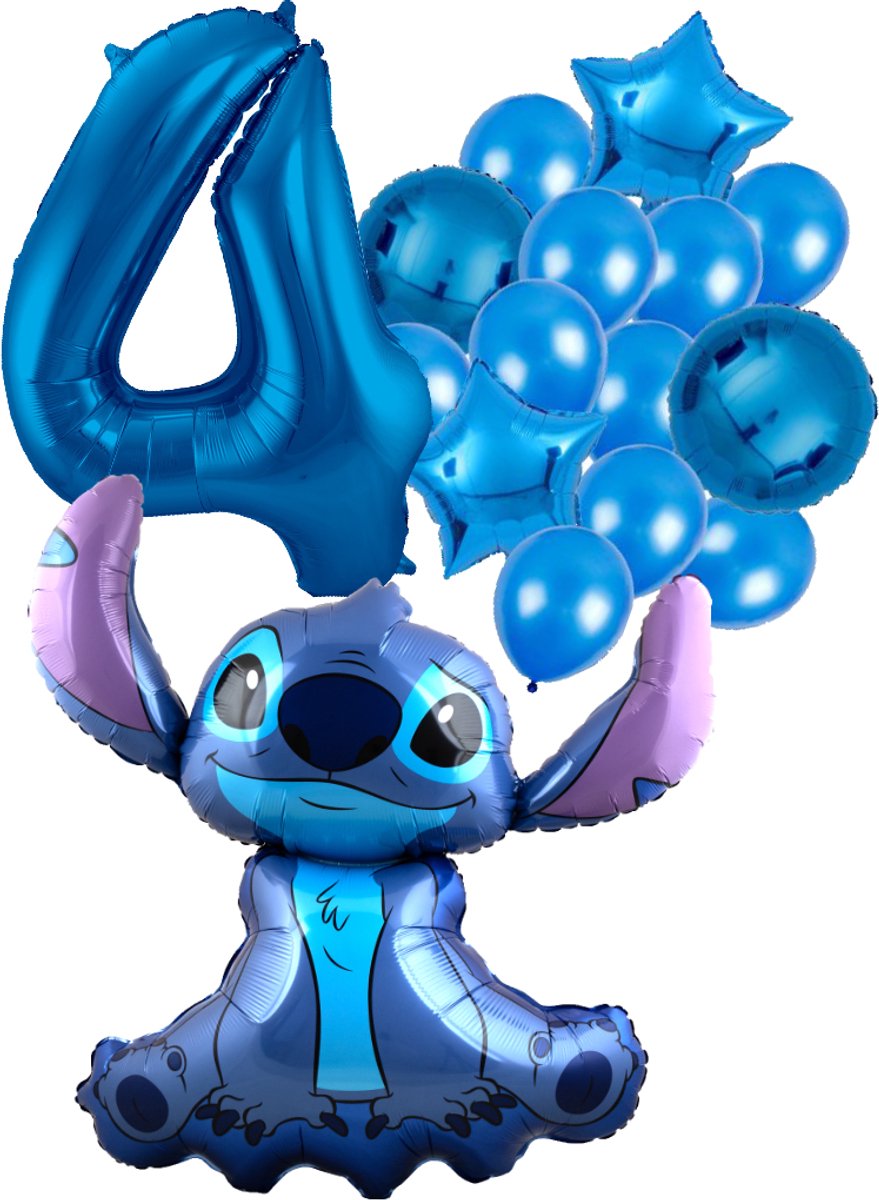 Stitch Ballon Set - 97x90cm - Folie Ballon + Ster Ballonnen - 4 jaar | Disney