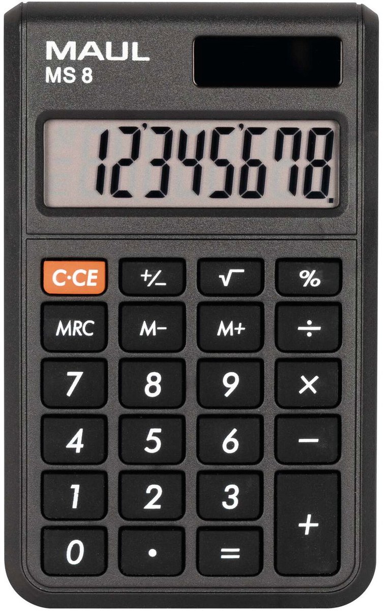 MAUL Zakrekenmachine MS 8 LCD-scherm 1-regelig, 8 cijfers Solar Batterij 9.8 x 6 x 1.2 cm zwart