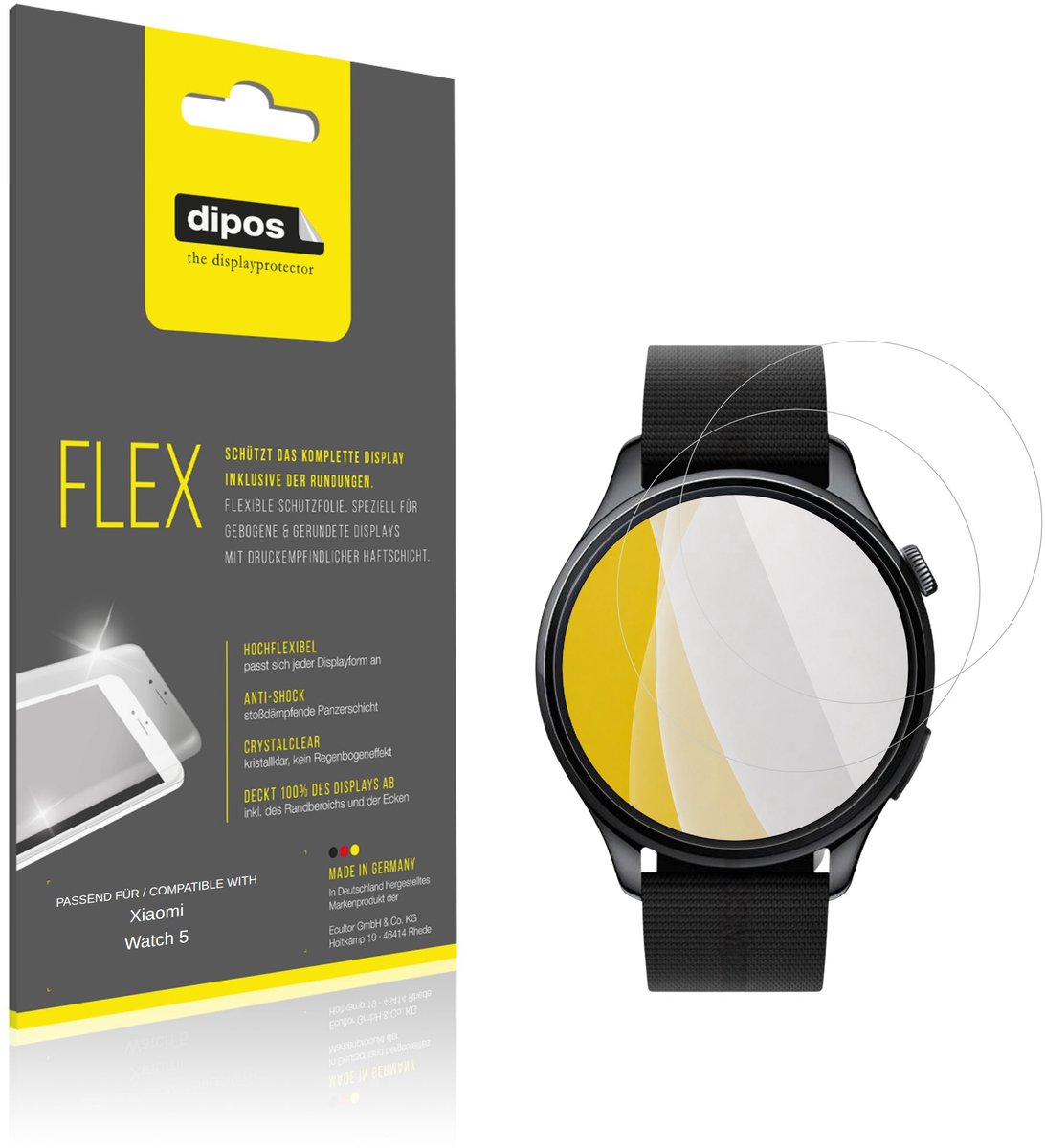 dipos – 2x Beschermfolie geschikt voor Xiaomi Watch 5 | 3D Full Cover Screenprotector | 100% Passend