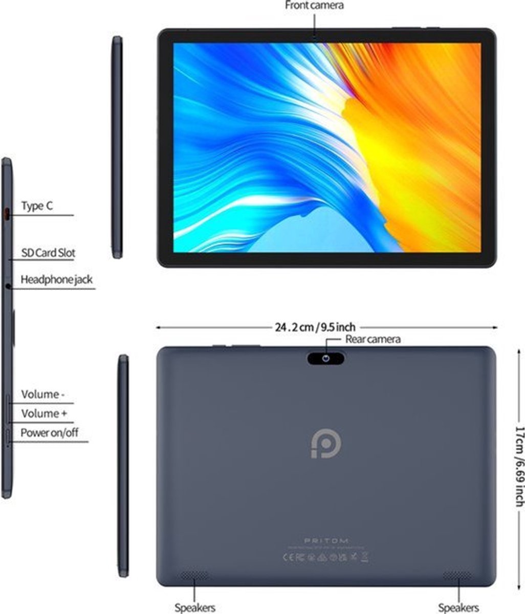 Android Tablet 10,1 Inch - 64 GB Opslag - Quad Core Processor - IPS Scherm - WiFi Verbinding - GPS Navigatie