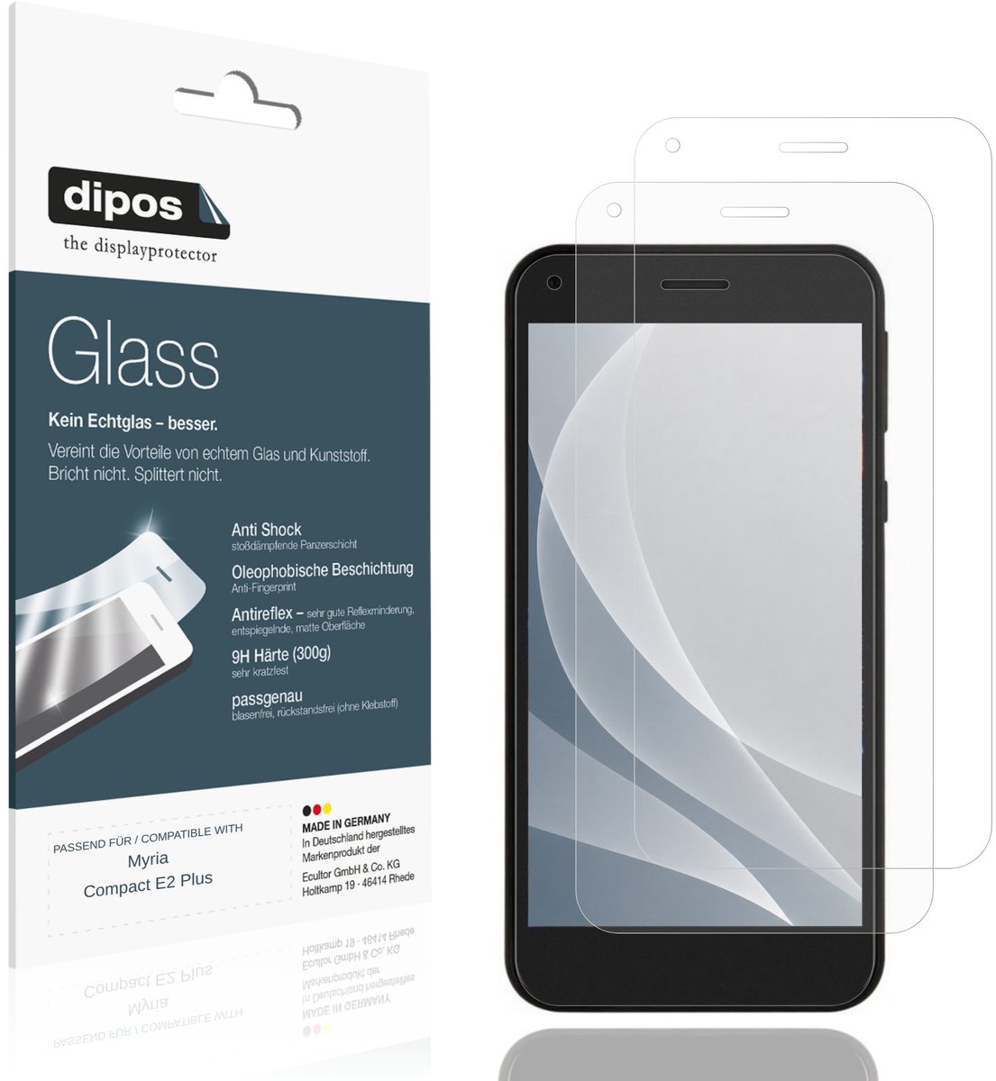 dipos – 2x Matte Pantserfolie geschikt voor Myria Compact E2 Plus | 9H Screenprotector