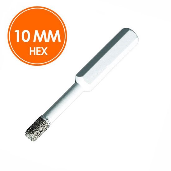 Carat droogboor Ø10Mm met hex schacht. De boorkop is bezet met diamantkorrels.