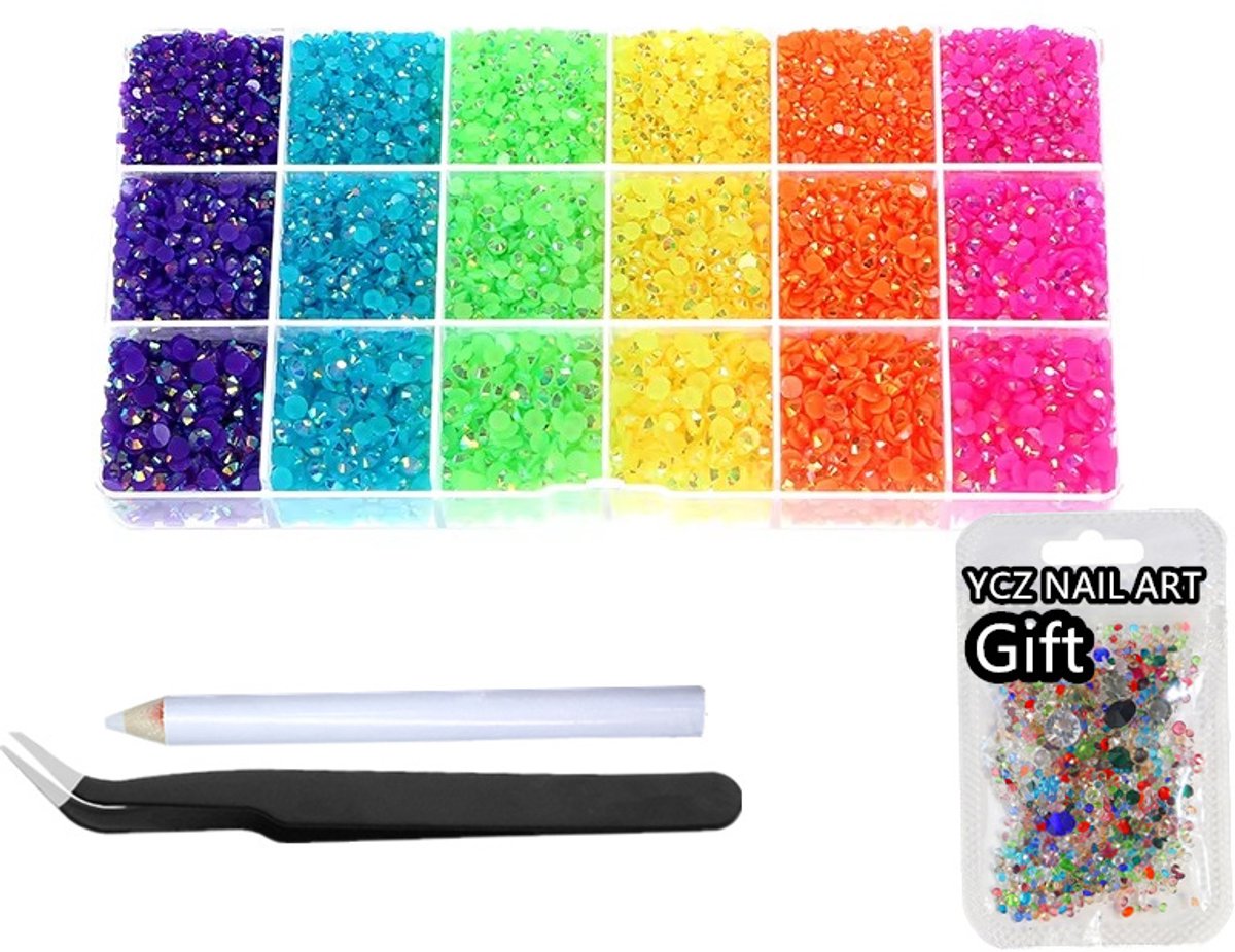 Currero Bedazzle Kit - Bedazzling - Plakstenen - Strass Steentjes - DIY Versieren - Set Met 14.500 Steentjes - 18 Vakken - Nagel Decoratie - AB Glitter - 3/4/5mm - Stijl K