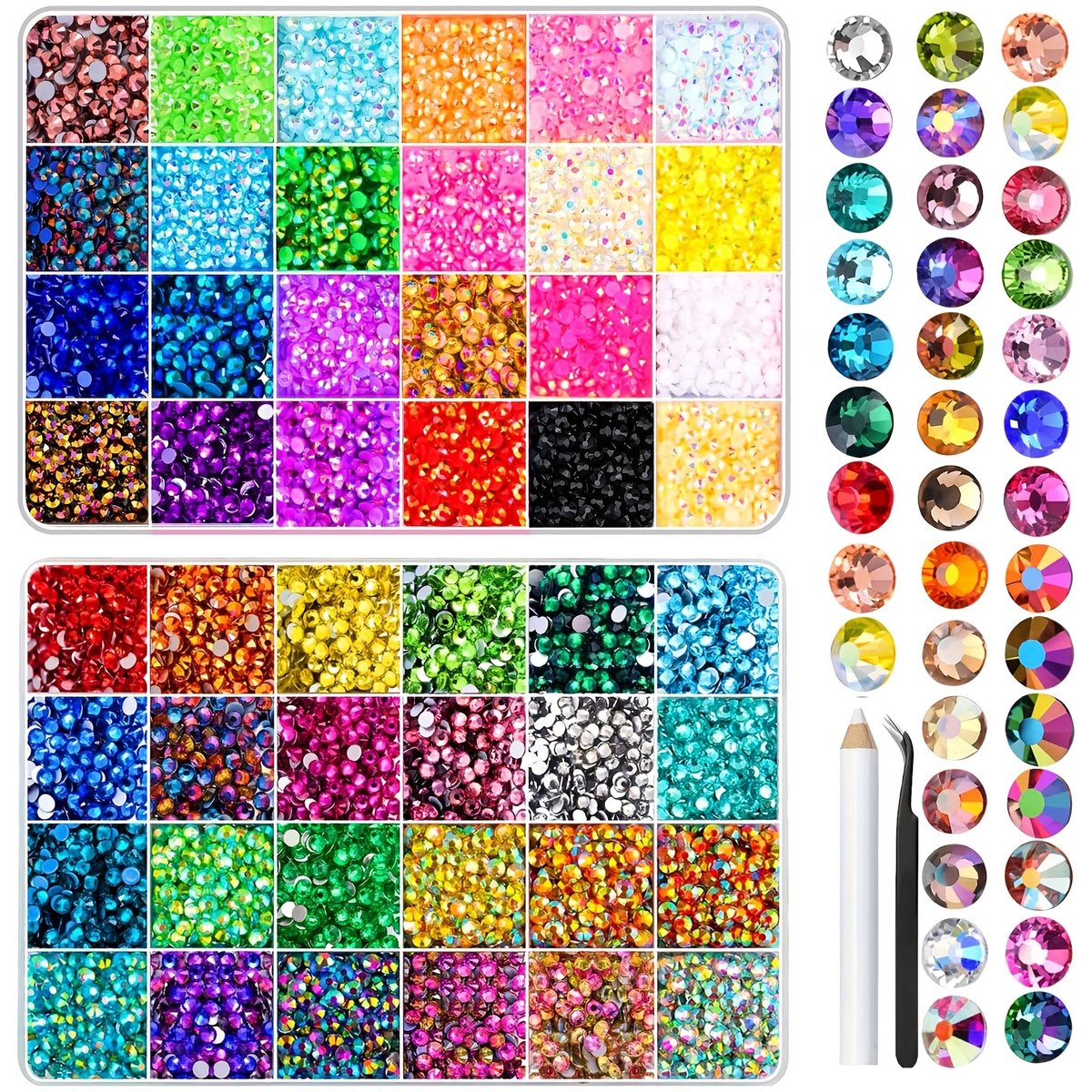 Currero Bedazzle Kit - Bedazzling - Plakstenen - Strass Steentjes - DIY Versieren - 48 Kleuren - Nagel Decoratie - Met Pincet En Applicator - 3mm