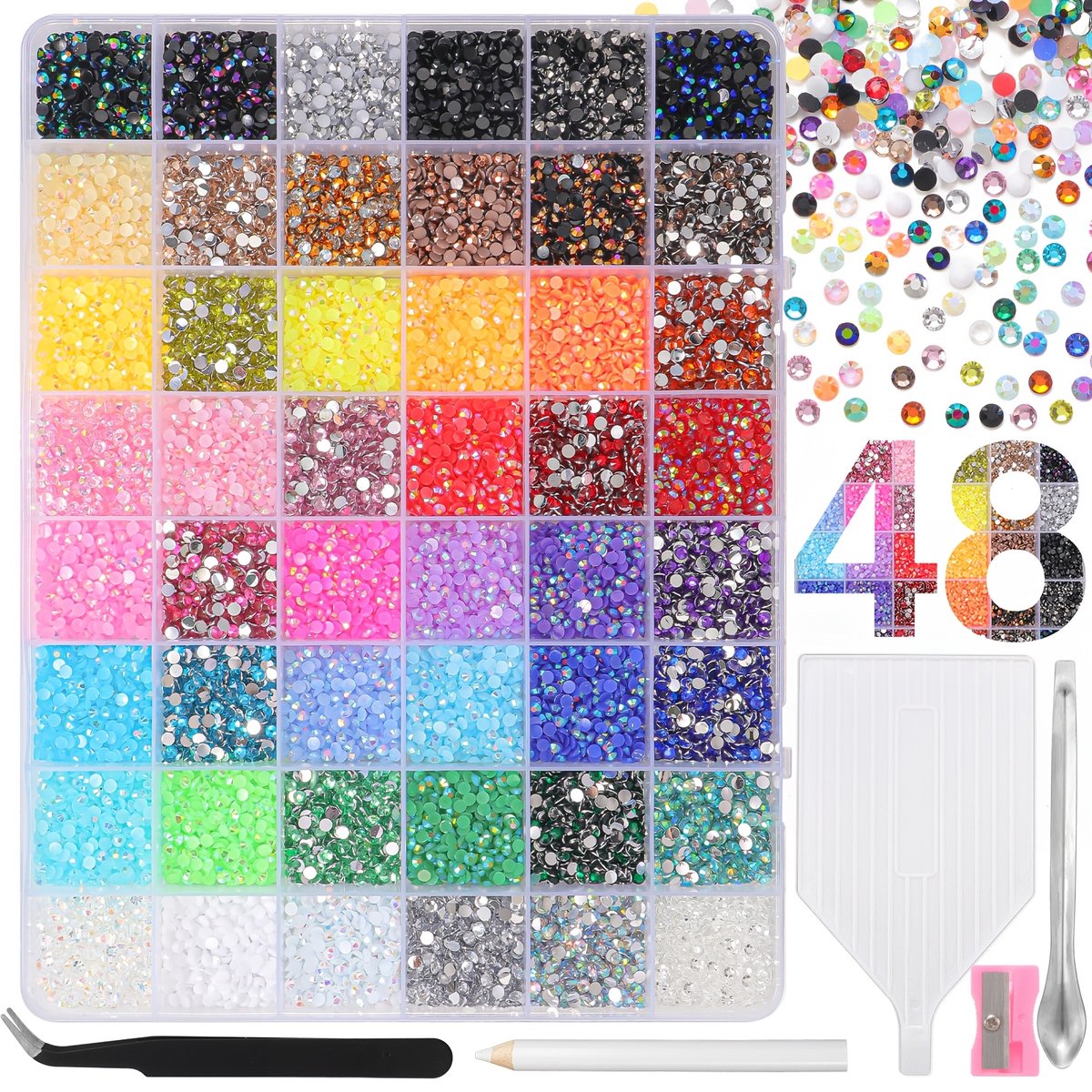 Currero Bedazzle Kit - Bedazzling - Plakstenen - Strass Steentjes - DIY Versieren - 48 Kleuren - Met Pincet En Applicator - 3mm