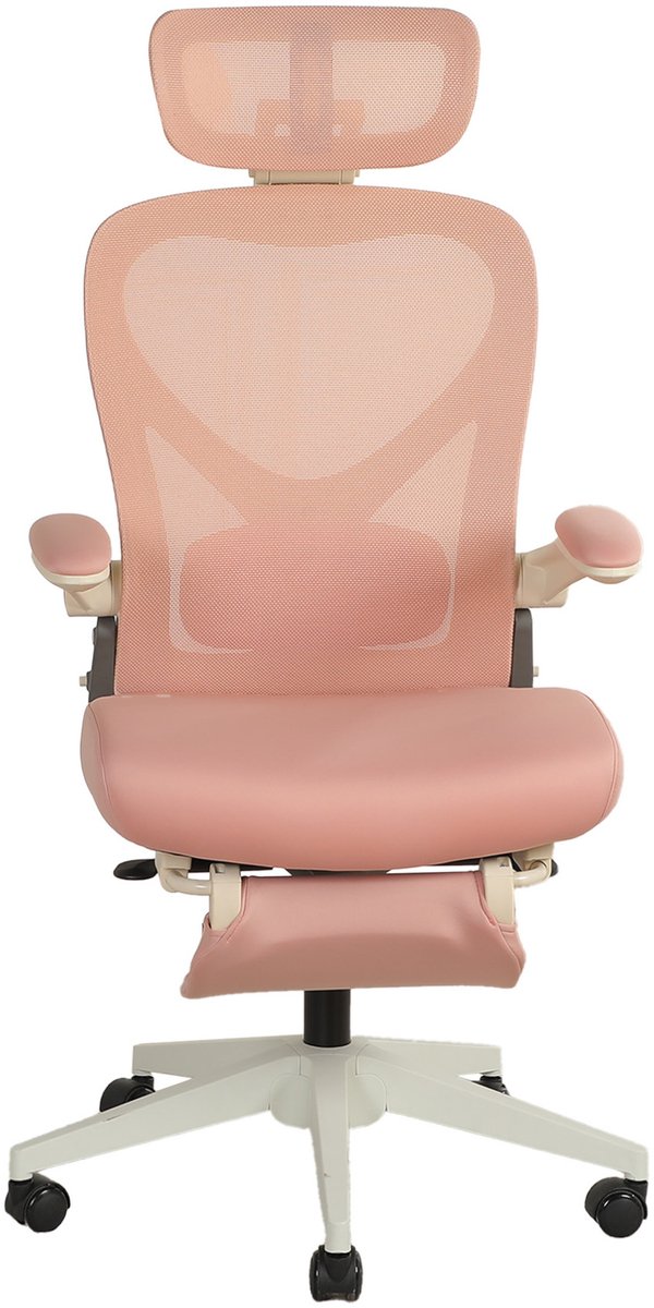 Klappbare ergonomische bureaustoel, klein, met taillensteun, schuimzitkussen, opklapbare armleuningen, 3D-kopsteun en bureaustoel met voetsteun, roze
