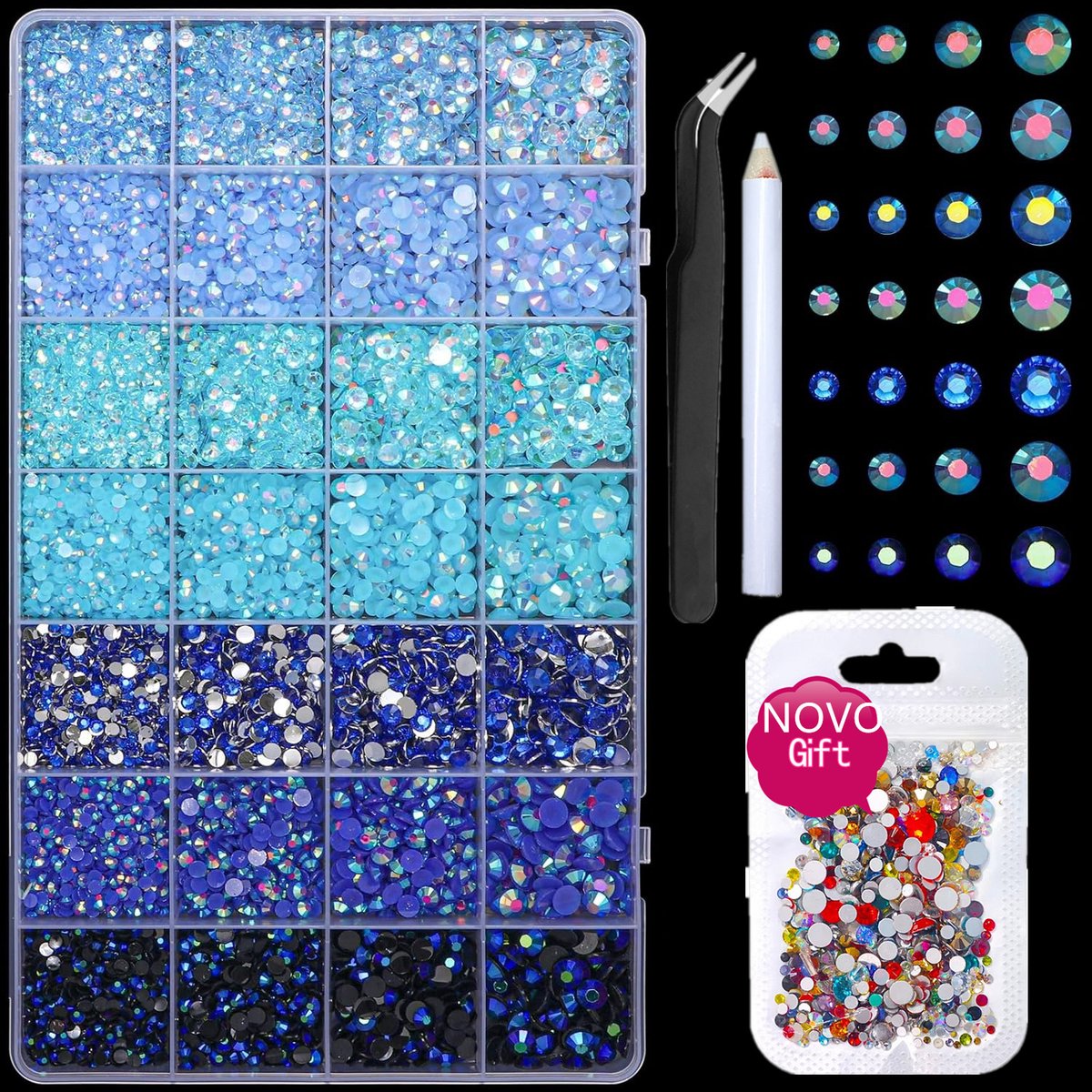 Currero Bedazzle Kit - Bedazzling - Plakstenen - Strass Steentjes - DIY Versieren - Set Met 18.000 Steentjes - Nagel Decoratie - AB Glitter - 3/4/5/6mm - Blauw