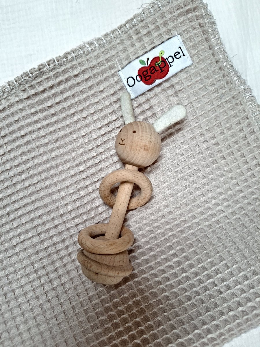 Oogappel Wafelstof & Zachte Cottonfleece Wiegdeken 75x100 cm Licht Beige-Beige