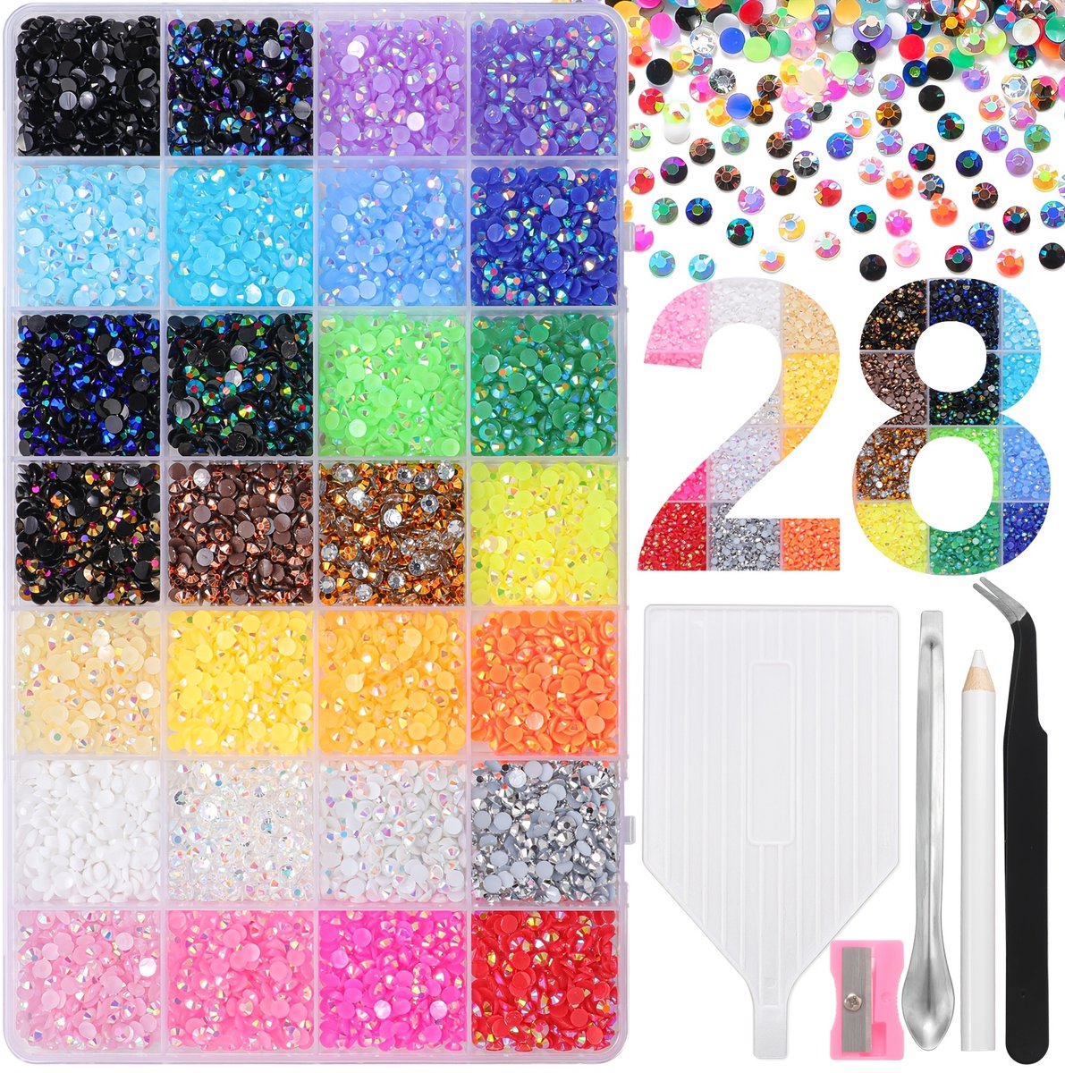 Currero Bedazzle Kit - Bedazzling - Plakstenen - Strass Steentjes - DIY Versieren - Set Met 12.000 Steentjes - Met Pincet En Applicator - 4mm