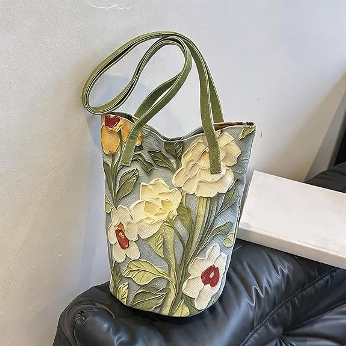 Oxford Stereo emmer tas bloemen borduurwerk, pak grote capaciteit doek tas, geschikt voor dagelijks gebruik in vrije tijd