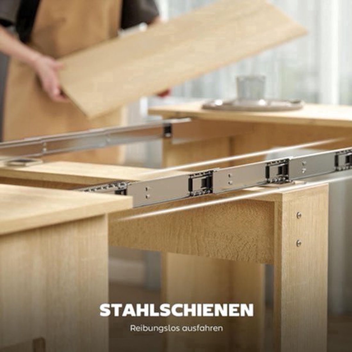 Uittrekbare Eettafel – Uitklapbare Tafel – Keukentafel – Eetkamertafel – Moderne Dining Table – Verstelbaar 60-180 cm – Natuurlijke Houtlook