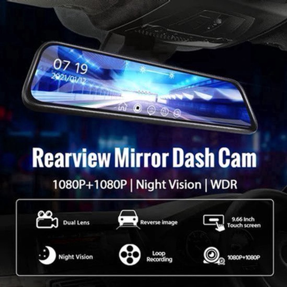 Dashcam voor Auto - 10 Inch Touchscreen Spiegelcamera - 1080P AHD Dashcam met Nachtzicht - G-Sensor - Parkeermodus - Groothoek 170° - Inclusief 6M RCC Achteruitrijcamera - Zwart