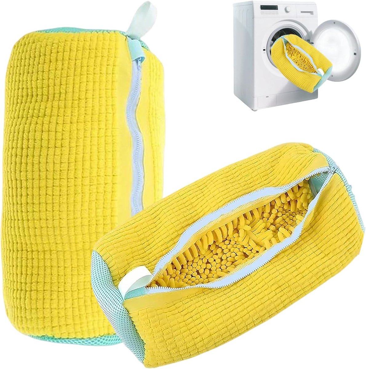 Waszak voor Schoenen met Borstels - 2 Stuks, Ideaal voor Sneakers en Sportschoenen, Geschikt voor Wasmachine en Droger, Geel