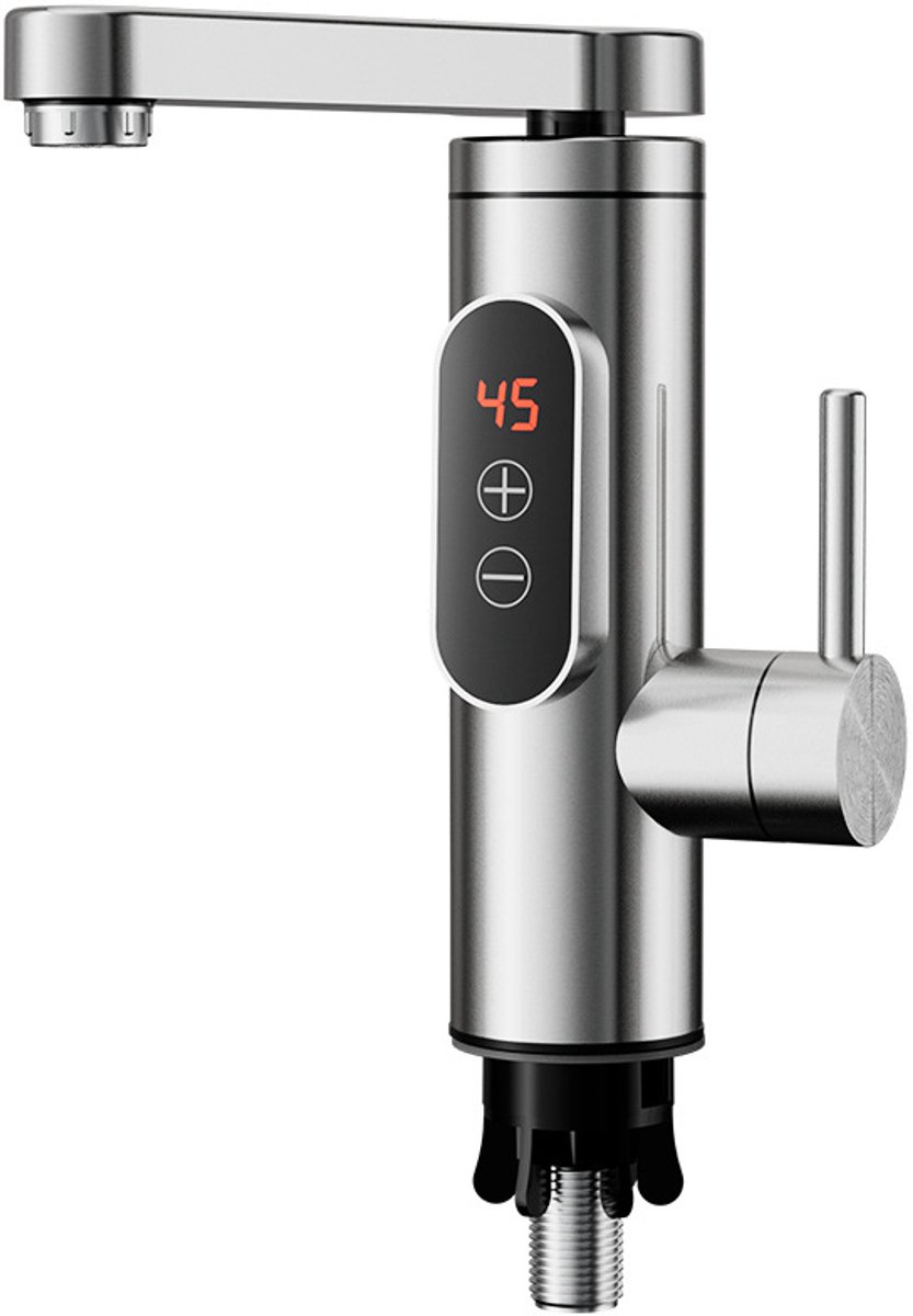 Elektrische verwarmingskraan, elektrische kraan met doorstroomboiler, instelbare temperatuur, 30-55 °C, waterkraan, keuken, 230 V, elektrische waterkraan, roestvrij staal, voor keuken [Energieklasse A]