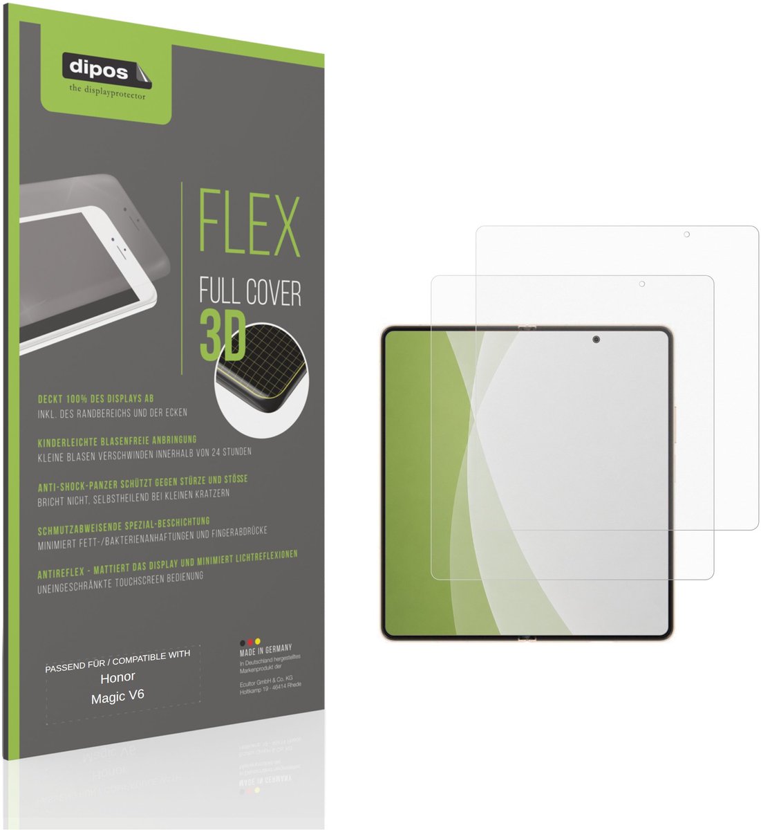 dipos FLEX – 2x Matte Screenprotector geschikt voor Honor Magic V6 Innenseite | Volledige Schermbescherming | Case-Friendly