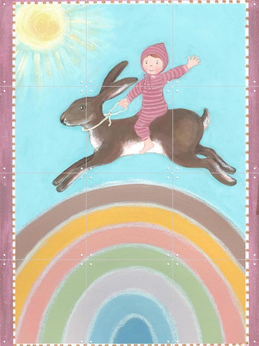 IXXI Haasje Over, Desirée van Hattem - 60 x 80 cm - Gratis ophangtool - Grote wanddecoratie en posters - Illustraties, Speels, Fantasierijk