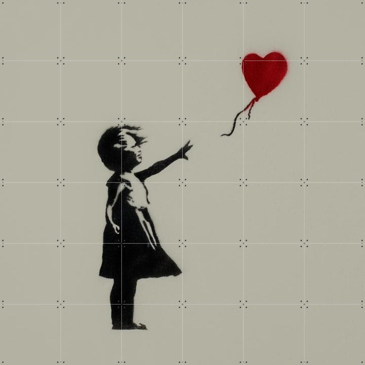 IXXI Girl with Balloon green, Banksy - 120 x 120 cm - Gratis ophangtool - Grote wanddecoratie en posters - Illustraties, Houtsnede, Pop art, Street