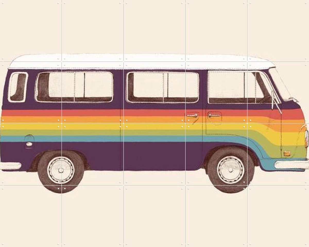 IXXI Van Rainbow, Florent Bodart - 100 x 80 cm - Gratis ophangtool - Grote wanddecoratie en posters - Pop art, Kleurrijk, Vintage, Speels, Retro