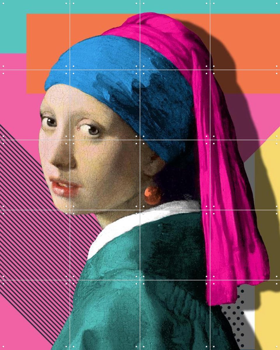 IXXI Meisje met de Parel – The Back to the 80’s Edition, Marja van den Hurk - 80 x 100 cm - Gratis ophangtool - Grote wanddecoratie en posters -