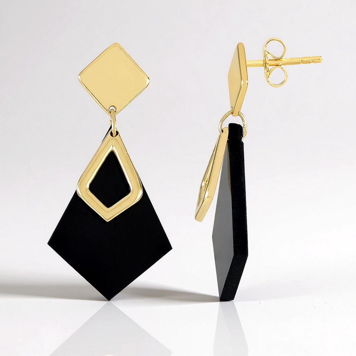 Cavill - Luxe Oorbellen 925 Sterling Zilver met 9,54 ct Zwarte Onyx - Kite Geslepen - Gouden Afwerking - Elegante Hangend - Braziliaans