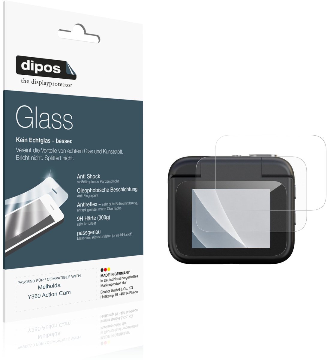 dipos – 2x Matte Pantserfolie geschikt voor Melbolda Y360 Action Cam | 9H Screenprotector