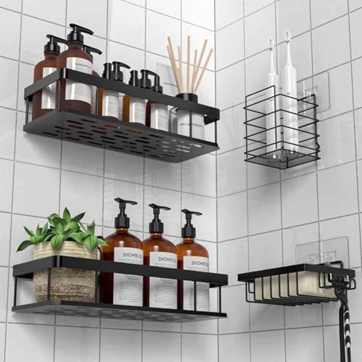 Tandenborstelhouder Badkamer - Zelfklevend Zonder Boren - Wandhouder met Opbergruimte - Ruimtebesparende Organizer