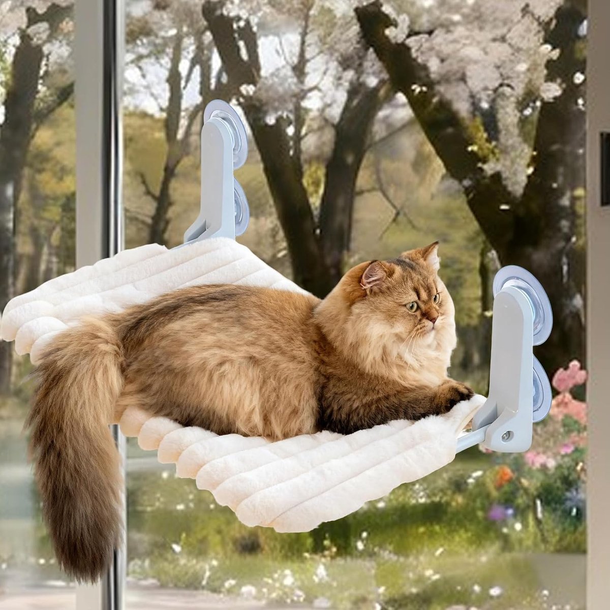 Raamhangmat voor katten, 30 x 52 cm, stevige zuignappen, pluche, afneembaar, hangbed, verwarmd, stalen frame, comfortabel en stabiel voor uw huisdier