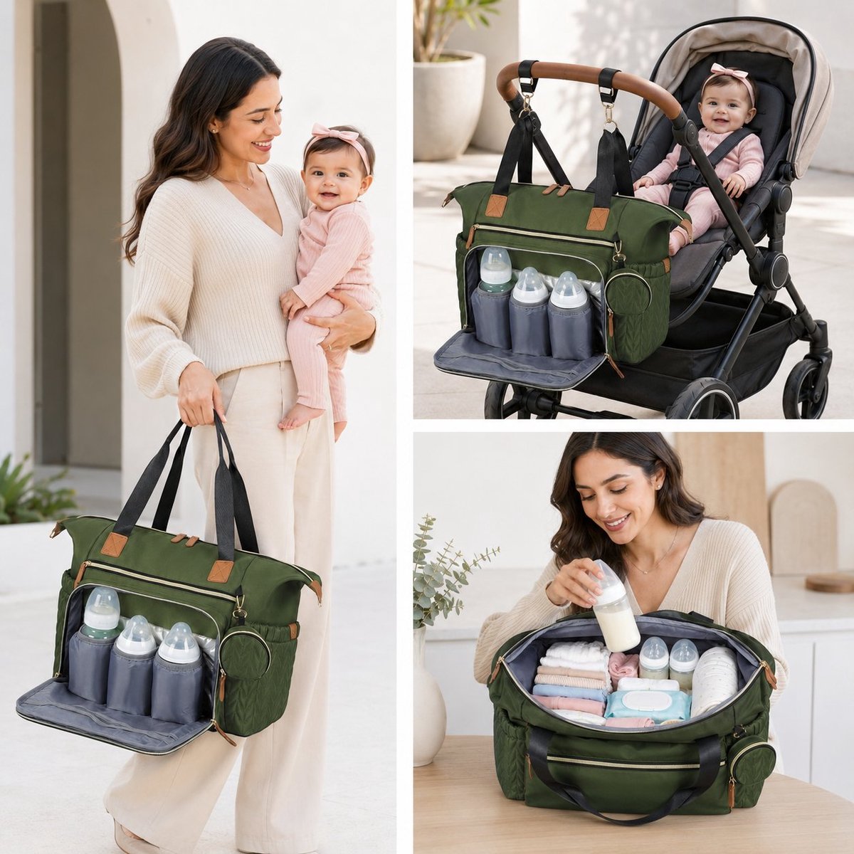 R&H® Luierrugzak voor baby's, waterdichte luiertas met geïsoleerde flessenvakken en luiermat