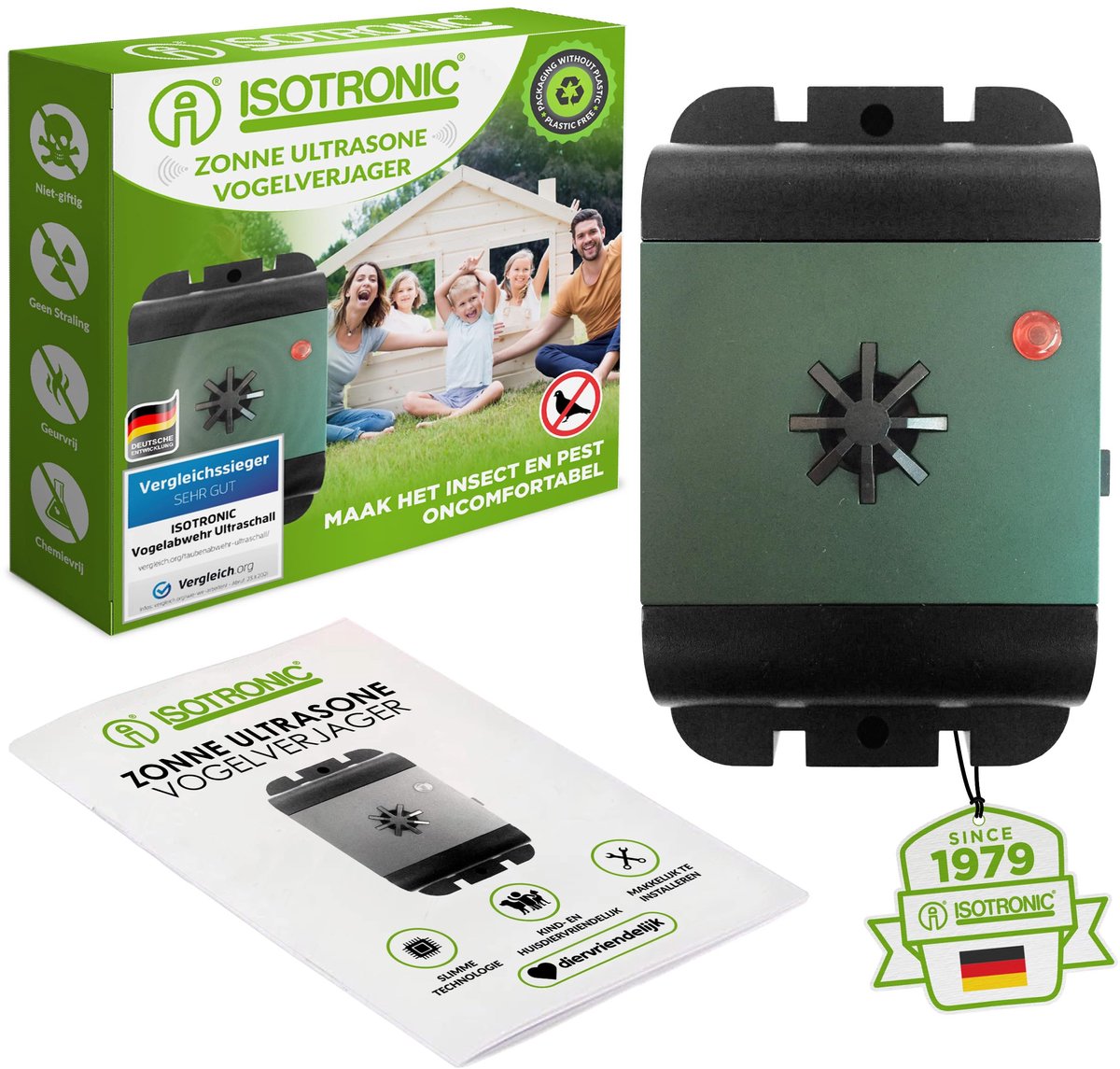 Ultrasone Vogelverjager – 40 m² Bereik – Multifrequentie – Batterijgevoed – Voor Tuin en Balkon