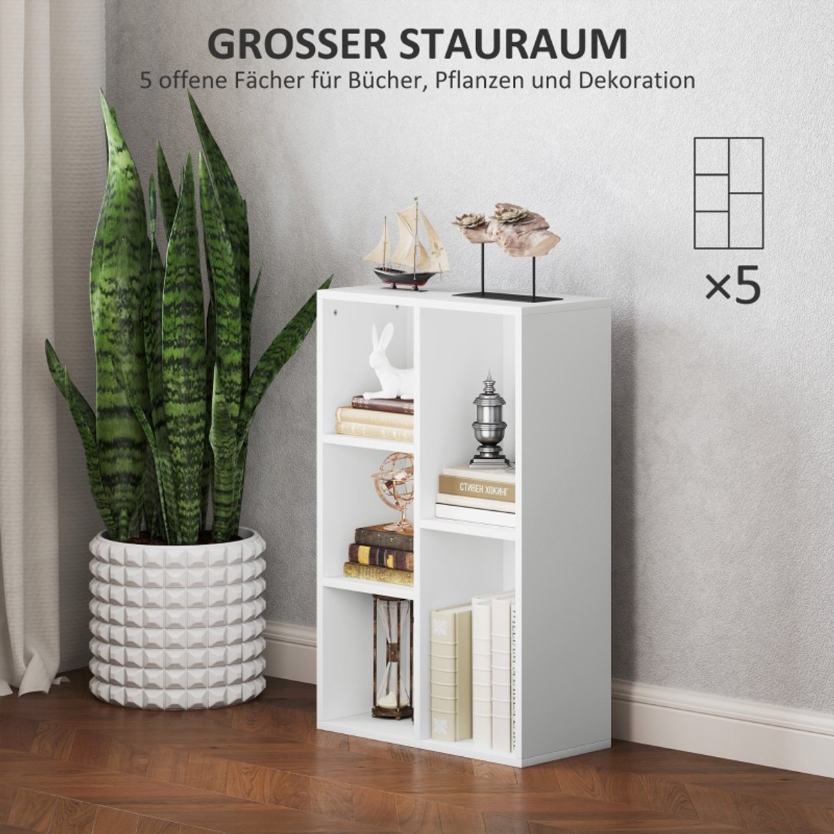 MODFU Boekenkast - Open Vakken - Wit - 50 X 24 X 80 Cm