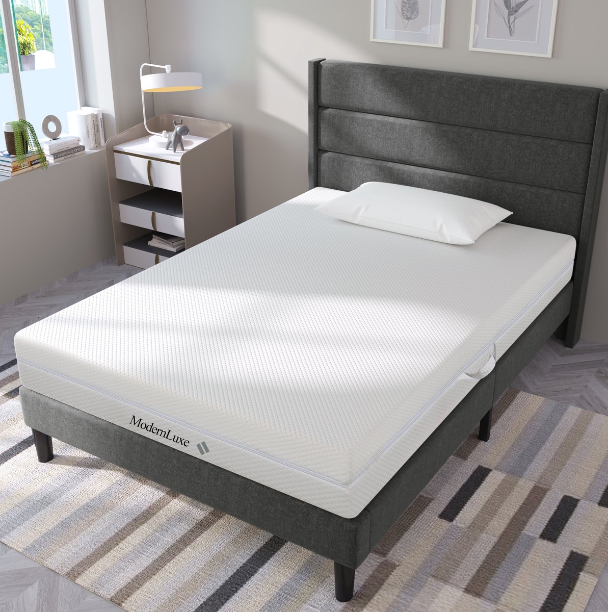 OKWISH Matras 90 x 200 cm - 7 Zones Koudschuimmatras - H2 H3 Hardheid - Wasbare Hoes Met Rits En Handgrepen - Anti Slip - Wit