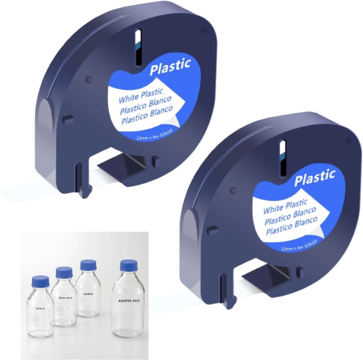 Verpakking met 2 rollen - Etikettentape - Zwarte achtergrond met witte letters - Hittebestendig - Sterke hechting - Kleurvast - Geschikt voor DYMO 91201 LT-serie - Blauw
