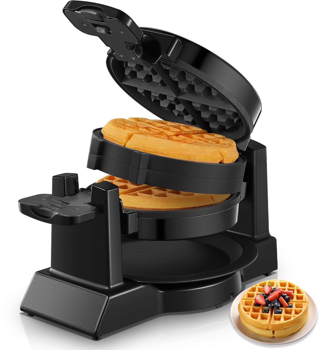 Wafelijzer 1400W – Dubbel – Belgische Wafels – 180° Draaibaar – Antiaanbaklaag – Uitneembare opvangbak