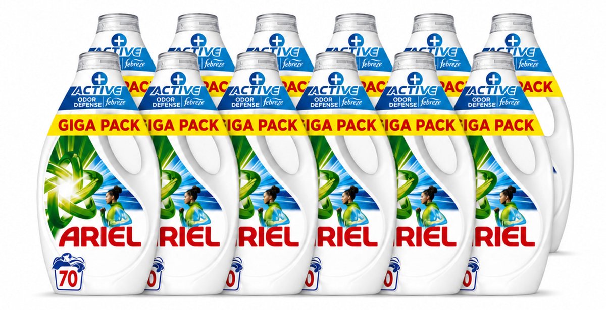 12 x Ariel - Vloeibaar Wasmiddel - +Actieve Odor Defense - 70 Wasbeurten - 3,15 liter - Voordeelverpakking - 12 stuks
