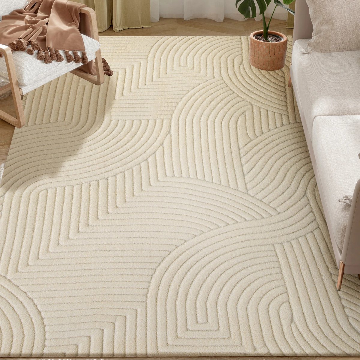 Gudalio Vloerkleed - Tapijt - Vloerbedekking - Loogpolig - Shaggy - Ultrazacht - Modern - 160x120 cm - Geometrisch - Wit