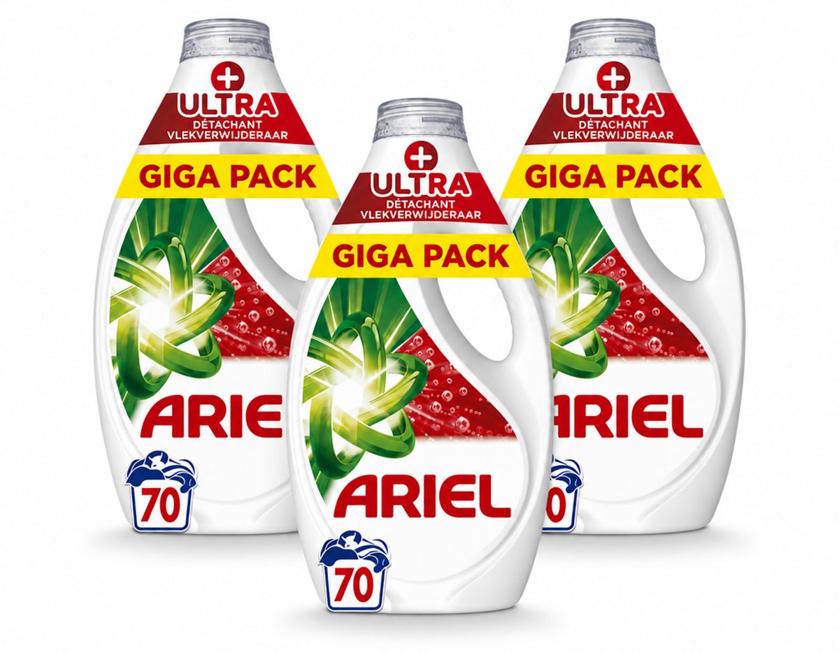 3 x Ariel - Vloeibaar Wasmiddel - +Ultra Vlekverwijderaar - 70 Wasbeurten - 3150 ml - Voordeelverpakking - 3 stuks