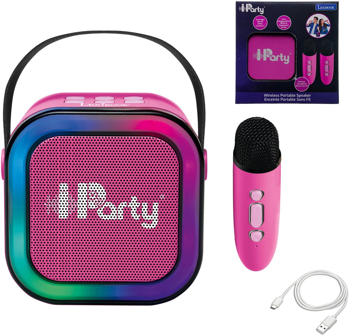 Lexibook, IParty, Draagbare Karaokespeaker 2 Draadloze Microfoons Licht, Roze, BTC020PKZ