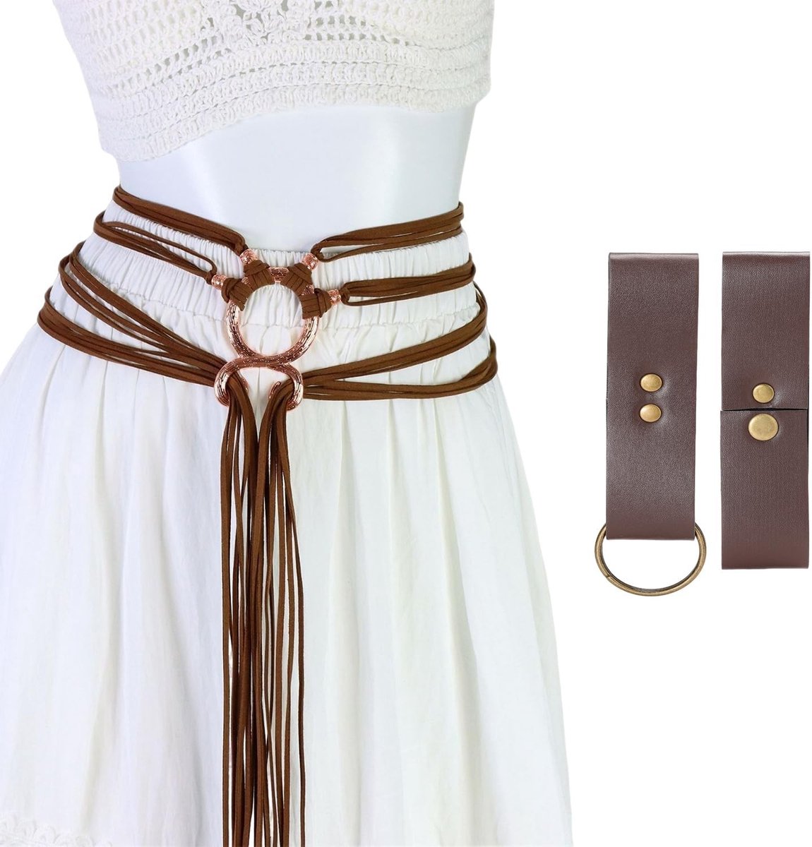 Retro Kleedriem met Leren Metalen Ringgesp voor Dames, Middeleeuwse Stijl en Decoratieaccessoires voor Feestjes en Cosplay