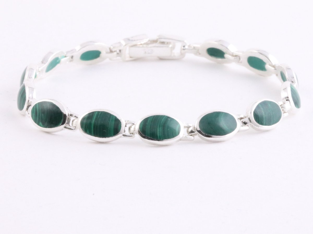 Zilveren schakelarmband met malachiet