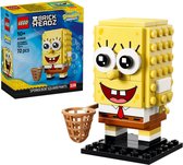 LEGO BrickHeadz Spongebob Squarepants figuur met open mond, grote ogen en stropdas, met mandje en sokkel.