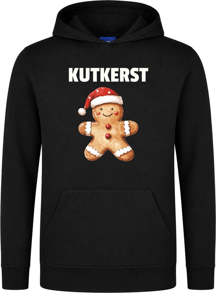 Kutkerst Hoodie - Unisex - Christmas - Feestdagen - Kersttrui - Grappige Hoodie - Kerstman - Foute Kerst - Kerst Outfit - Zwart - Maat L
