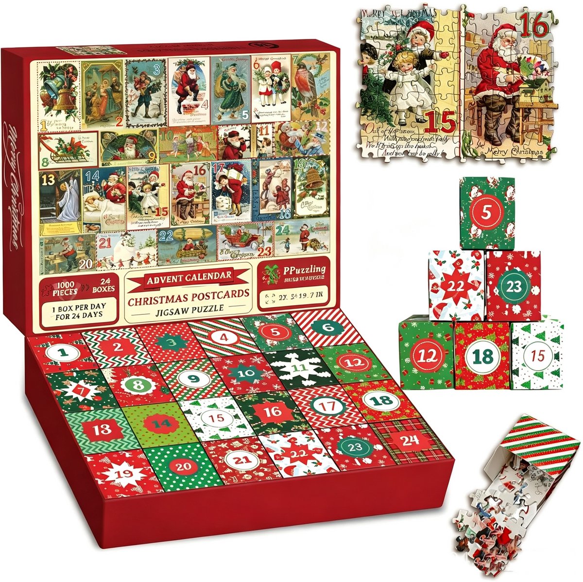Casalora Kerst Adventskalender - Puzzel - 1000 Stukjes - 24 Dagen - B