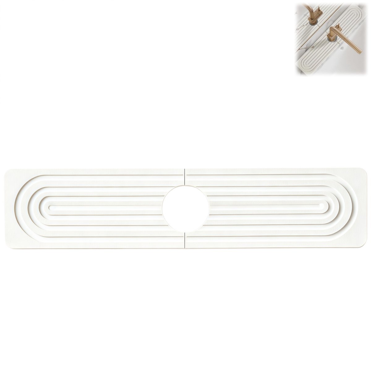 1 stuk - kraanmat - kraan droogmat - keuken kraanmat - waterabsorberende kraanmat - diatomeeënaarde materiaal - snel drogend, gegroefd patroon - 60 x 10 cm - keuken, badkamer, wastafel - wit