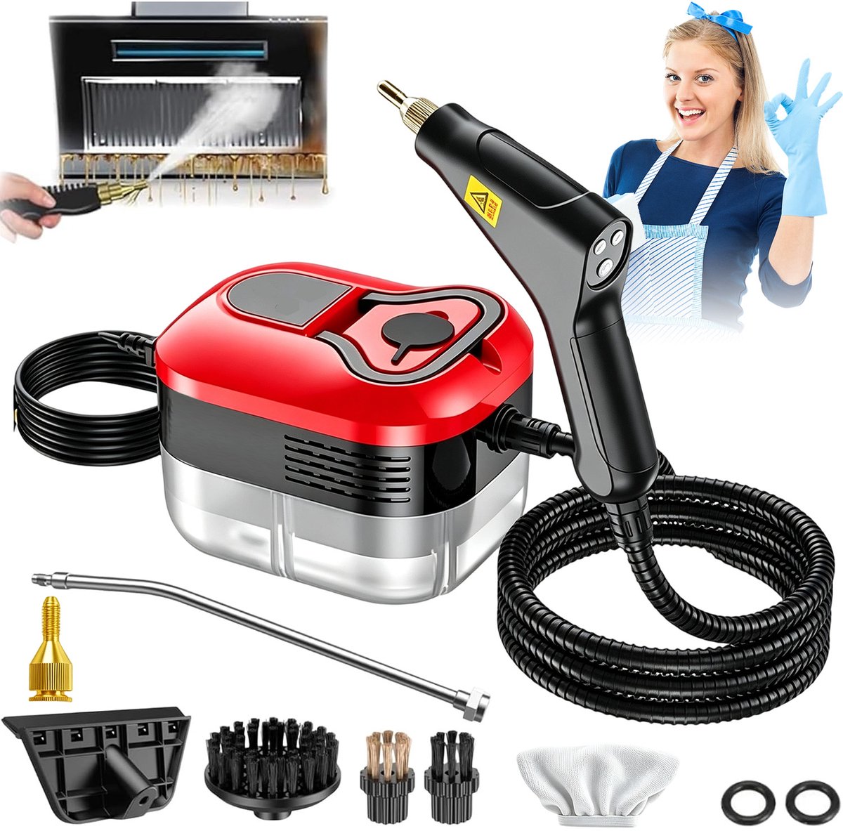 Stoomreiniger - Handstoomreiniger - Hogedruk Stoomreiniger - 2500W - Instelbare Stoom - Transparante Tank - Chemischvrij - Vet & Kalk & Voegen - Voor Keuken & Badkamer & Auto-interieur