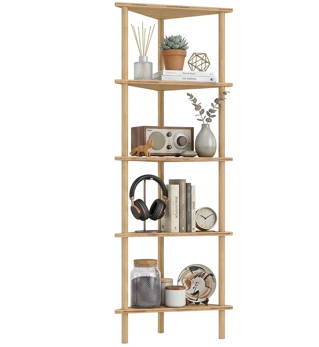 ECTEATOY® Hoekkast met 5 Planken - Opbergkast voor Badkamer -Woonkamer of Slaapkamer - 41,5x21,5x114 cm - Natuurlijke