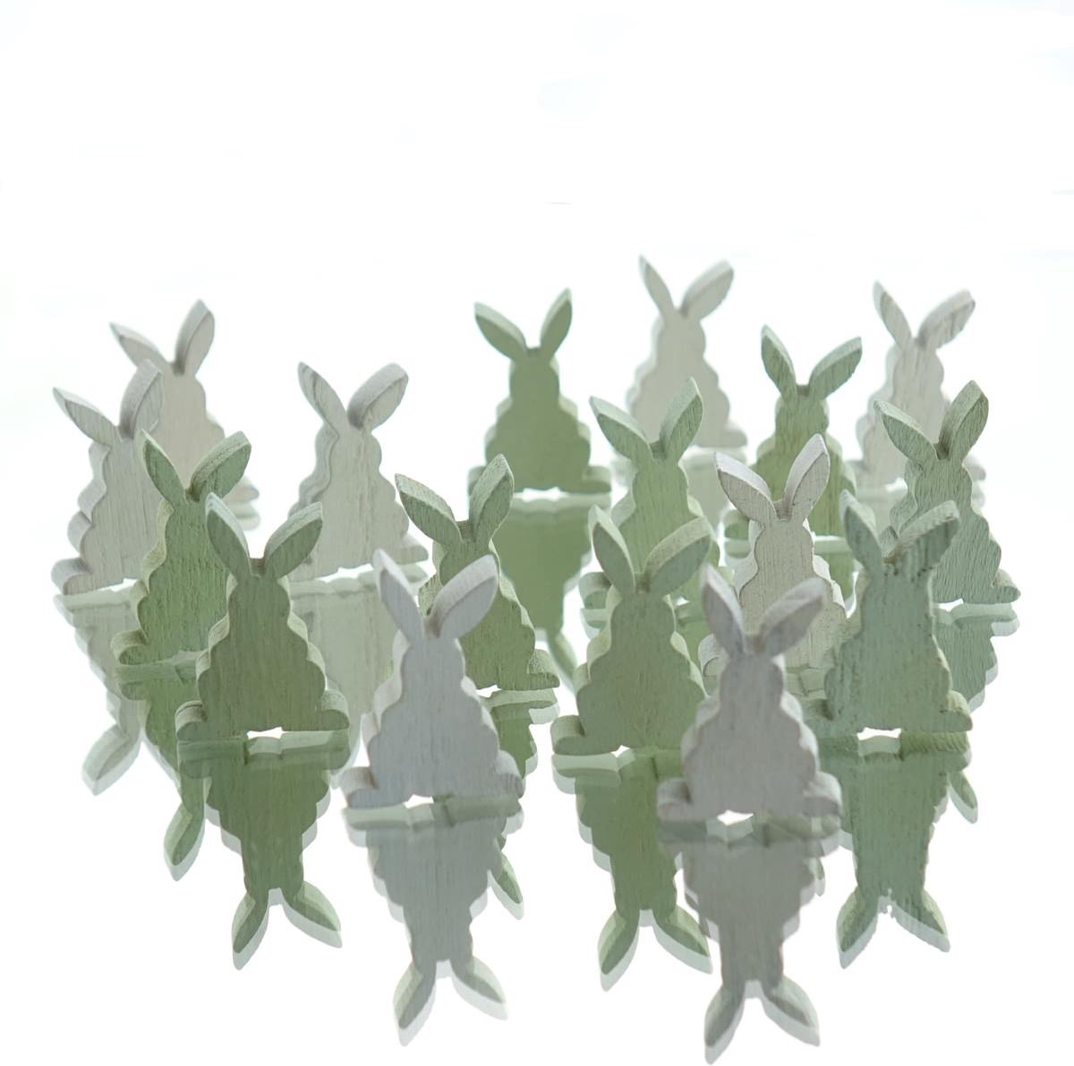 Scheulen paasdecoratie strooikonijntjes mint/wit 3,5 cm hout