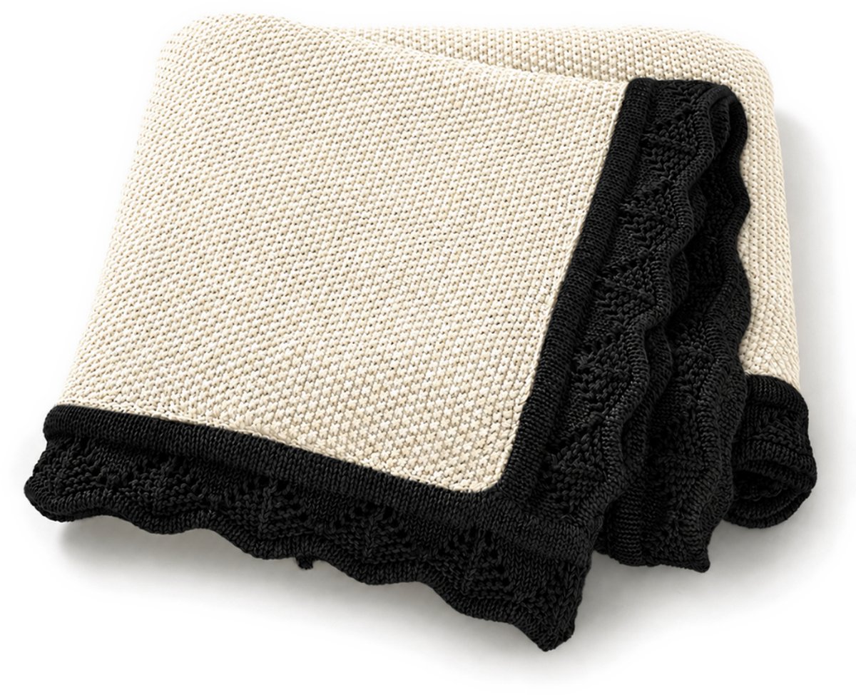 MijnNami Baby Deken 80 x 100 cm – 100% Katoen – Wiegdeken en Ledikant Deken – Gebreid Baby Dekentje – Cream Noir