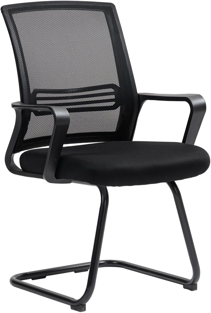 Set van 2 ergonomische bureaustoelen zonder wielen - Gepolsterde zitting - Sledgestel - Geschikt voor wachtkamers en receptie - Zwarte kleur - Duurzaam materiaal