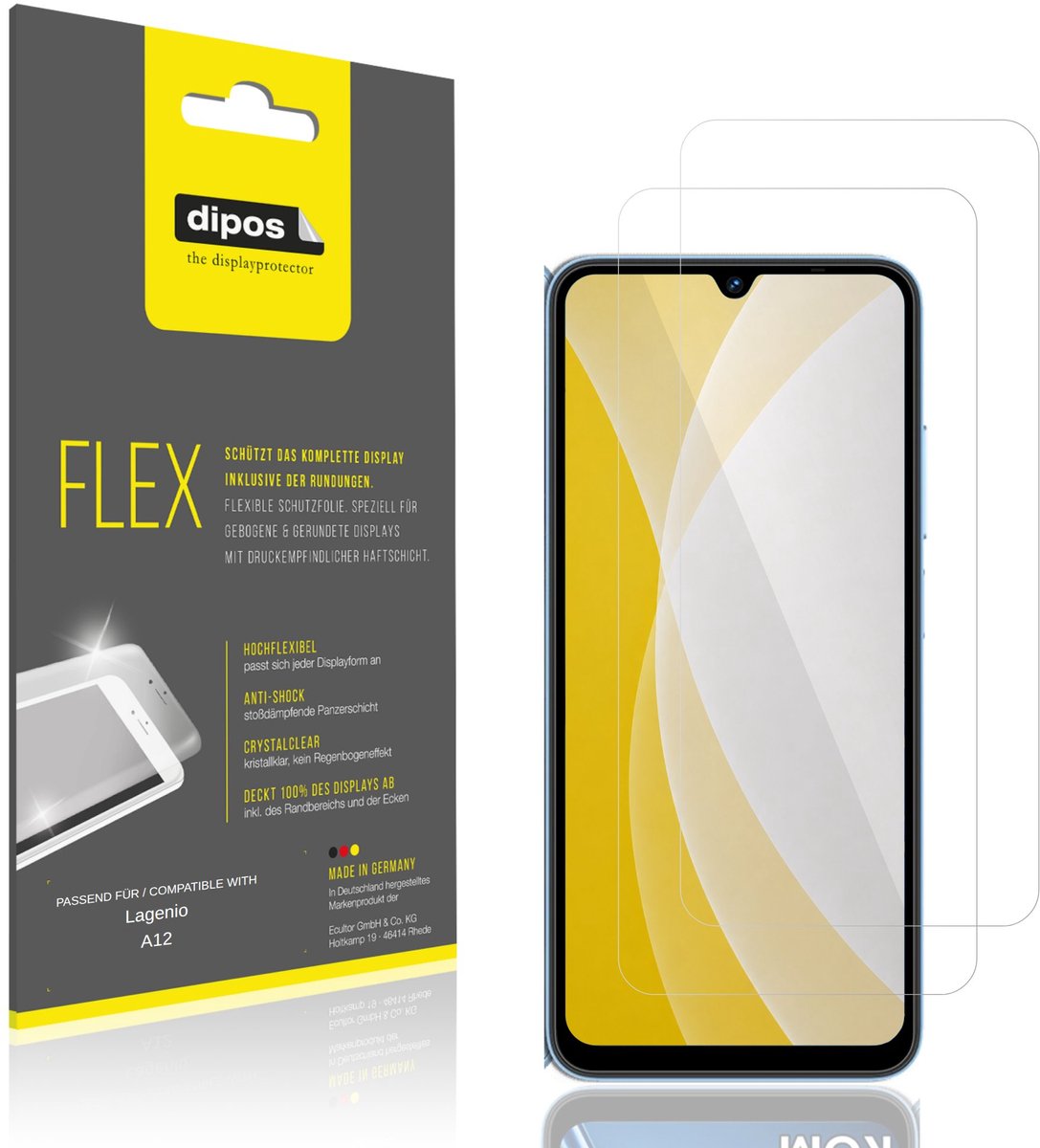 dipos – 2x Beschermfolie geschikt voor Lagenio A12 | 3D Full Cover Screenprotector | 100% Passend