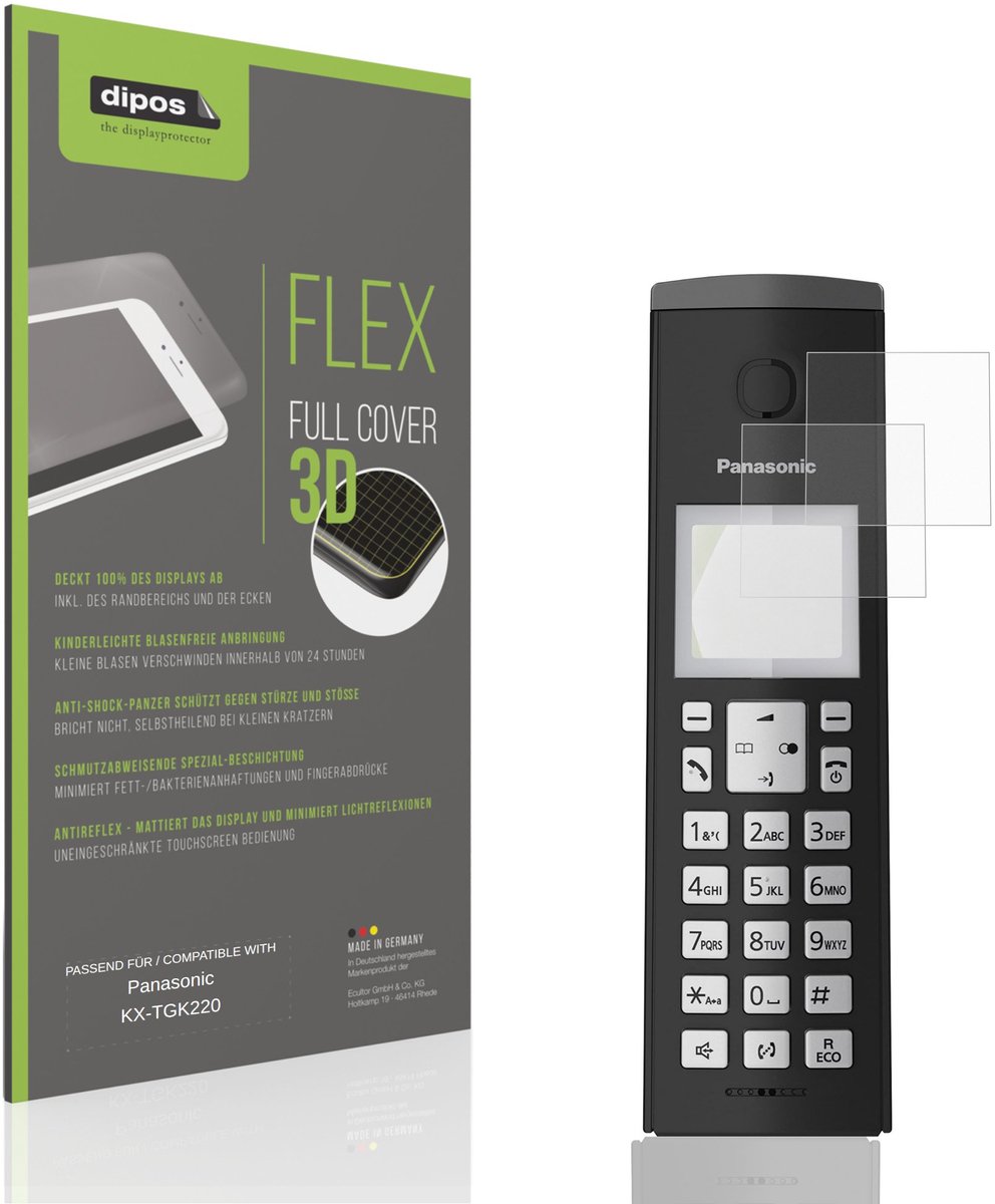 dipos FLEX – 2x Matte Screenprotector geschikt voor Panasonic KX-TGK220 | Volledige Schermbescherming | Case-Friendly